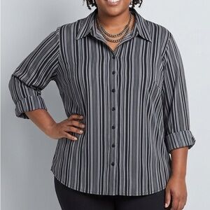 EAST 5TH Black and White Striped Button Front Long Sleeve Shirt 3X